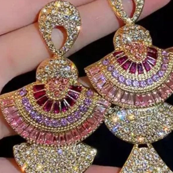 Colorful Crystal Dangle Statement Earrings - Picture 2 of 3